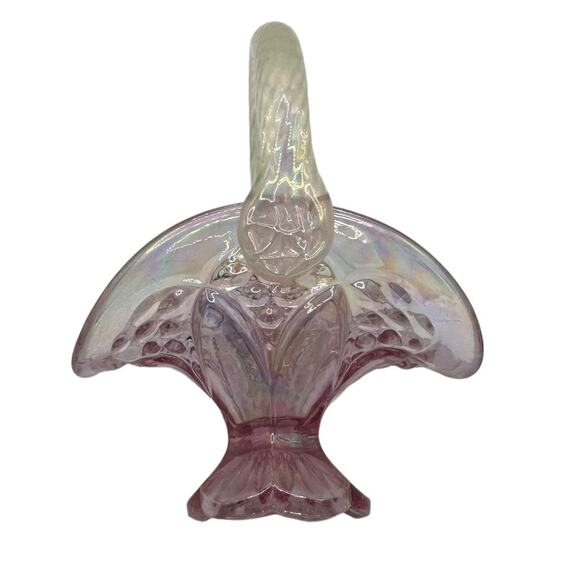 Fenton Other - Vintage Fenton Art Glass Iridized Empress Rose Mini Basket Opalescent Handle